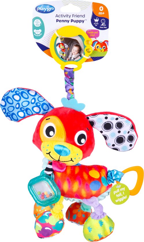 Playgro Activity Friend Penny Puppy - Baby Speelgoed - Hangspeeltje - Kinderwagenspeeltje - Rammelaar - Kinderwagenaccessoire - Buggyaccessoire - Educatief Speelgoed- - Knuffeldier van Playgro