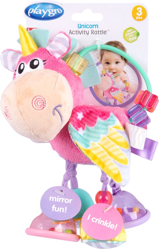 Playgro Clip Clop Rammelaar Unicorn Eenhoorn Roze - Activiteitenspeeltje - Kraamkado van Playgro