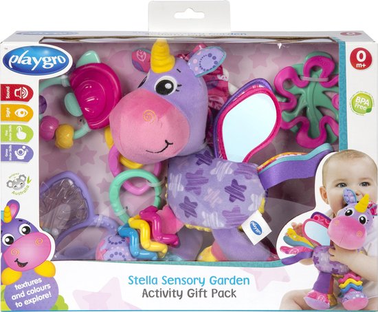 Playgro Geschenkset Stella Eenhoorn - Kraamcadeau - Kadoset - Hangspeeltjes - 3 Bijtpseeltjes - 3 geschakelde ringen van Merkloos