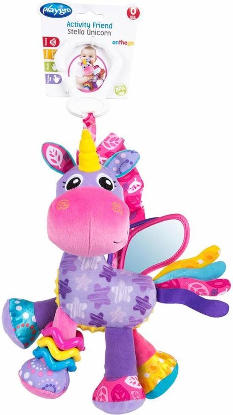 Playgro Hangspeeltje Stella Eenhoorn - Playgro Activity Friend Stella Unicorn - Baby Speelgoed - Hangspeeltje - Kinderwagenspeeltje - Rammelaar - Kinderwagenaccessoire - Buggyaccessoire- - Educatief Speelgoed - Knuffeldier van Playgro