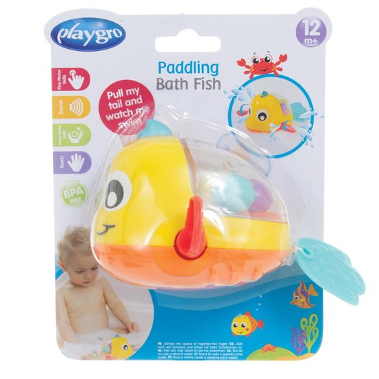 Playgro Paddellend Badvisje - Badspeelgoed - Trekspeeltje - Clownvis met spartelende vinnen - 2 kleuruitvoeringen van Playgro