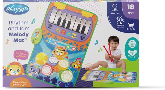 Playgro Rhythm and Jam Melody Muzikale Piano mat - Speelgoed 1 jaar - Interactief babyspeelgoed - Pianomat - Dansmat Jumbo - Baby Speelgoed Muziekinstrument - Interactief speelgoed Baby - Educatief speelgoed - Kraam Cadeau - Speelgoed met geluid van Playgro