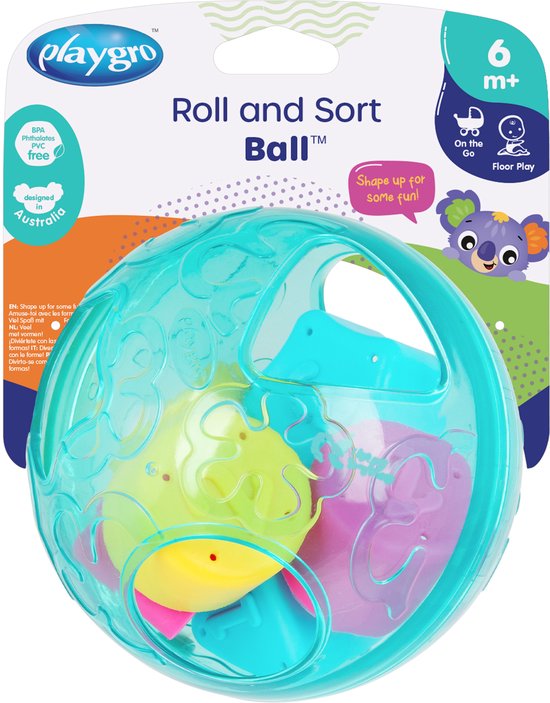 Playgro Roll and Sort Ball - Baby bal - vormsorteerder - Baby speelbal - -Speelgoed Baby - Speelgoed 1 jaar - Educatief baby speelgoed - Bal voor baby - motoriek baby - Baby rammelaar - interactief baby speelgoed - inclusief zachte blokken van Playgro