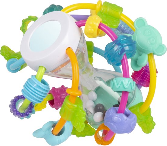 Playgro Speel en leerbal - Grijp- en Bijtspeelgoed - Klikklak geluiden - Spiegeltje - Kralen - Cilinder met rattelende ballen van Playgro