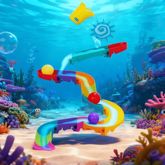 Playgro-Splash and Slide- Waterval glijbaan - Badspeelgoed - Peuter speelgoed - Baby badspeelgoed - Speelgoed Baby - Speelgoed 1 jaar -Badspeeltje - Water knikkerbaan -waterspeelgoed baby - Waterspeelgoed Peuters - inclusief 3 balletjes van Merkloos