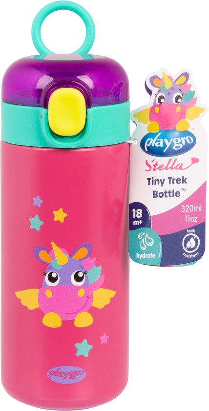 Playgro Stella Geïsoleerde Drinkfles met Rietje - RVS - Dubbelwandig - BPA-vrij - 320 ml - Vanaf 18 maanden