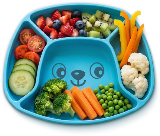 Playgro Stick & Snack Siliconen Zuignapbord - Blauw - 3 Vakken - BPA-vrij - Vaatwasser-, Magnetron- & Vriezerbestendig