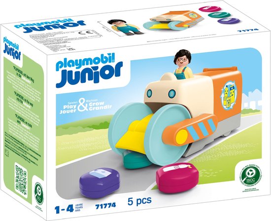 PLAYMOBIL - JUNIOR - Leuke vuilniswagen - Speelgoed vanaf 1 jaar - Cadeau voor peuters - Bevordert bewustwording tegen milieuvervuiling - Duurzaam speelgoed met verzamelfunctie & accessoires - 71774 van Merkloos