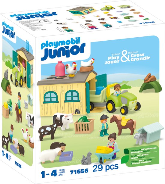 PLAYMOBIL Junior PROMO: Boerderijavontuur met tractor, aanhanger en dieren vrienden - 71656 van Merkloos