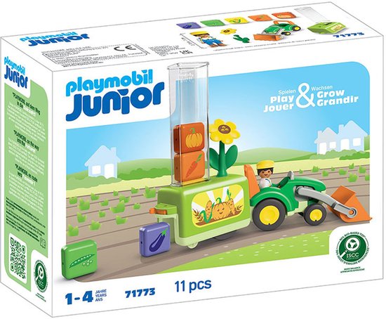 PLAYMOBIL | JUNIOR | Tractor met leuke plantenbak | Speelgoed vanaf 1 jaar | Cadeau voor peuters | Stimuleert het leren van groenten en kleuren | Duurzaam speelgoed met buitenfunctie & accessoires | 71773 van Playmobil