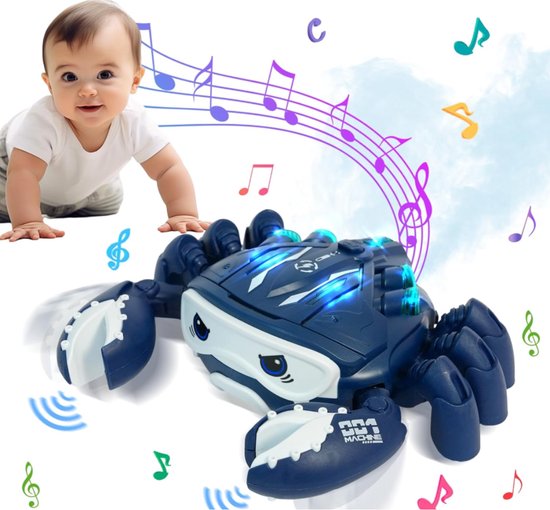 PlayMoon® - Lopende krab Blauw - Walking Crab - Dansende Krab - Bewegend Speelgoed Baby En Peuter - Tummy Time - Hondenspeelgoed - Motoriek - Montessori Speelgoed van PlayMoon®
