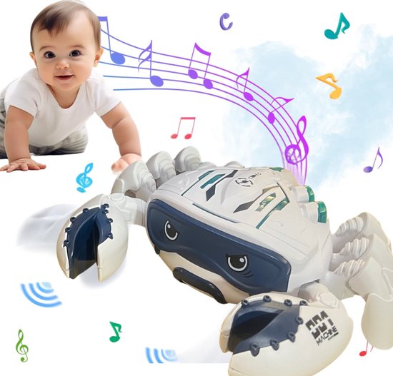 PlayMoon® - Lopende krab Wit - Walking Crab - Dansende Krab - Bewegend Speelgoed Baby En Peuter - Tummy Time - Hondenspeelgoed - Motoriek - Montessori Speelgoed van PlayMoon®