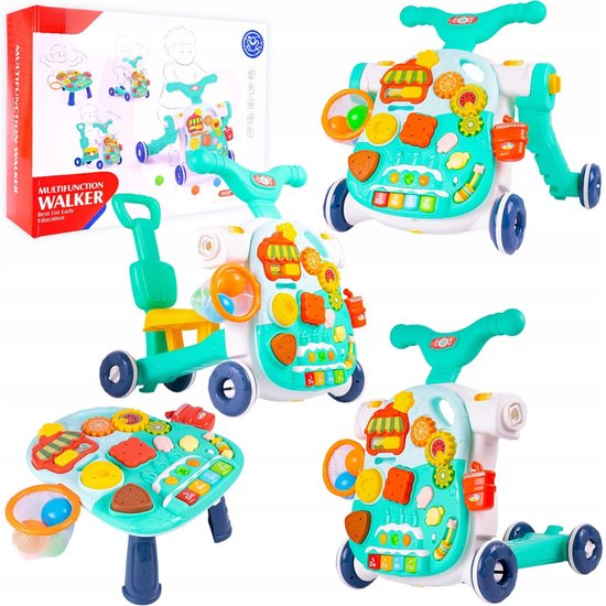 Playos® - 4 in 1 Looptrainer - Turquoise - Verstelbare Hoogte - met Licht en Geluid - Interactief - Antislip - Baby Speelgoed - Kraamcadeau - Leren Lopen van Merkloos