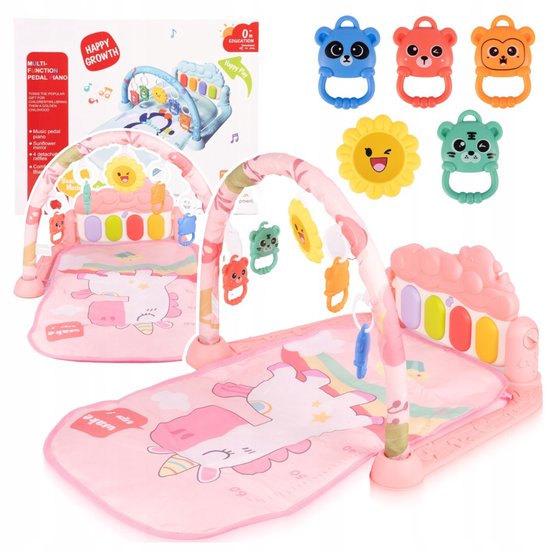 Playos® - Babygym met Piano - Roze - Eenhoorn - met Afneembare Rammelaars - Speelmat - Baby Speelgoed - Kraamcadeau