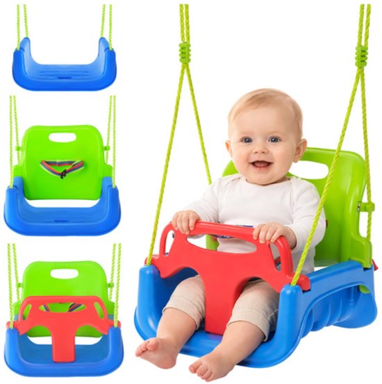 Playos® - Meegroei Schommel - tot 30 kg - Blauw / Groen / Rood - Babyschommel voor Peuter en Kleuter - Schommel - Buitenspeelgoed