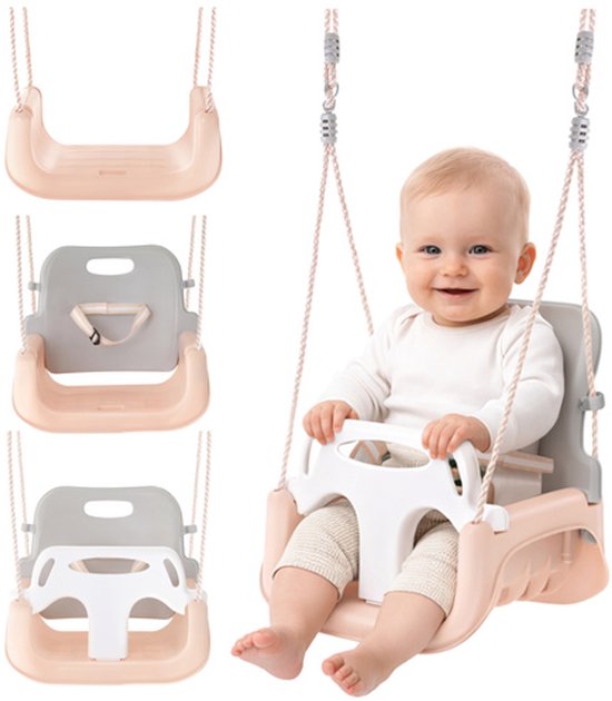 Playos® - Meegroei Schommel - tot 30 kg - Lichtroze / Lichtgrijs - Pastelkleuren - Babyschommel voor Peuter en Kleuter - Schommel - Buitenspeelgoed van Merkloos