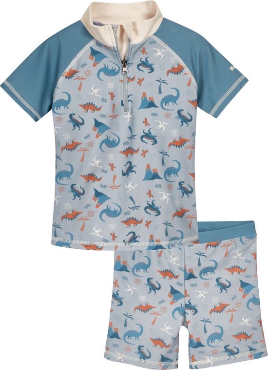 Playshoes Kinder UV-Schutz Bade-Set Dino allover Blau-110/116 van playshoes