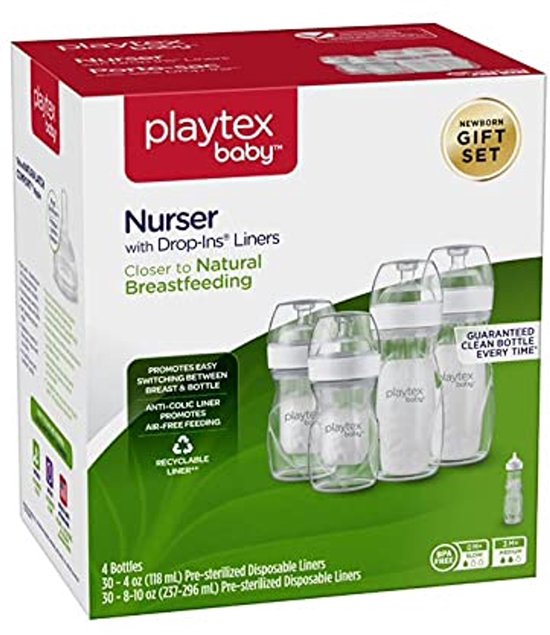 Playtex Baby Nurser Baby Bottle with Drop-Ins Disposable Liners, Closer to Breastfeeding, Gift Set