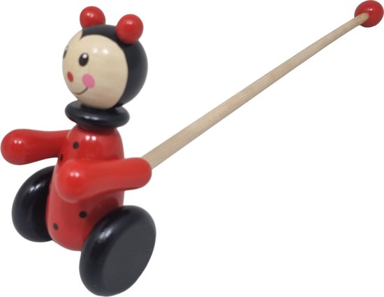 Playwood Houten duwstok Lieveheerbeest loopstok duwfiguur van PlayWood
