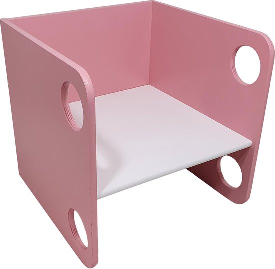 Playwood houten kubus stoel - Peuterstoel - Multiplex - Roze met witte zitting van Playwood