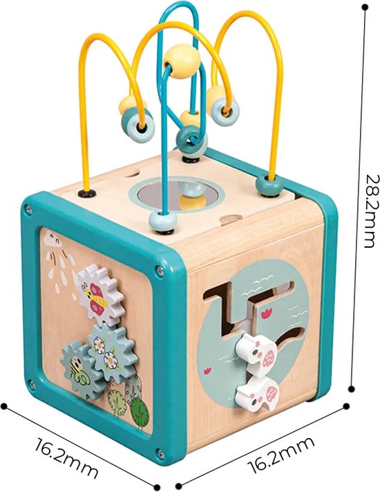 Playwood Houten Motoriek Activiteiten Kubus met kralenframe groen van PlayWood