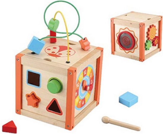 Playwood Houten Motoriek Activiteiten Kubus met kralenframe van PlayWood