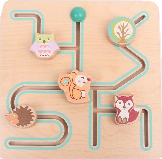 Playwood - houten schuifpuzzel dieren - labyrint - 30x30 cm van Playwood