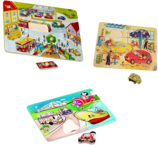Playwood Knop puzzel stad-auto garage- voertuigen u krijgt 3 assorti geleverd van PlayWood