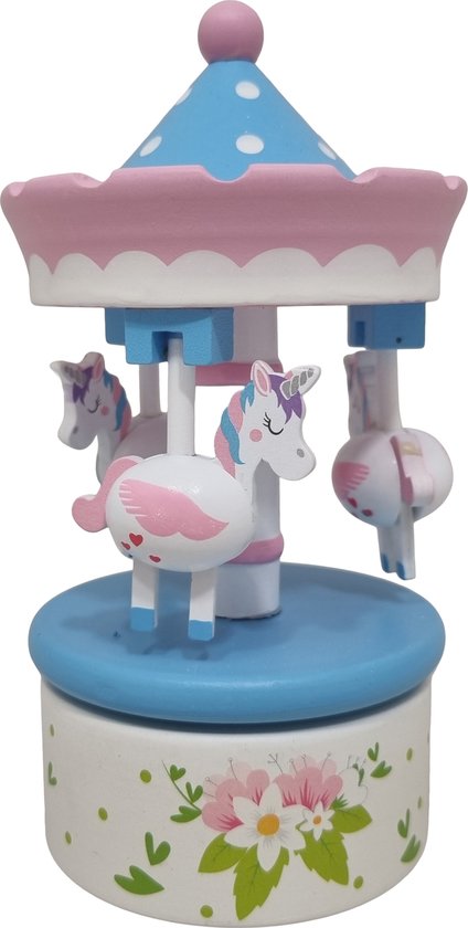 Playwood - Muziekdoos Carrousel met hangende paardjes - eenhoorn van Playwood