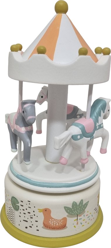 Playwood - Muziekdoos Carrousel Pastel met 3 Circus paardjes van Playwood