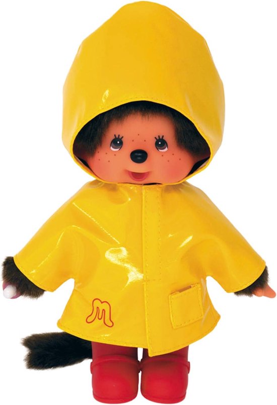 Pluche aap knuffel - Iconische aap speelgoed - Kinderen verzamelen - Gele regenjas details - 20 cm hoogte - Geel