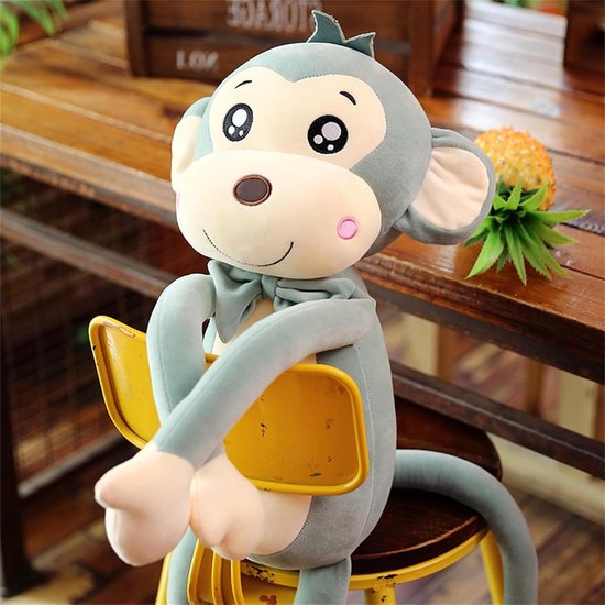 Pluche Aap - Knuffeldier Kussen - Spelen en Knuffelen - Zachte Katoen Stof - 40 cm - Groen