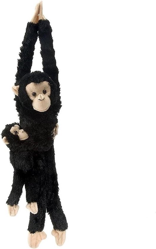 Pluche Aap met Baby - Knuffel Aap Hangende Aap - Kinderen Leren - Milieuvriendelijke Vulling - 51 cm - Chimpanse