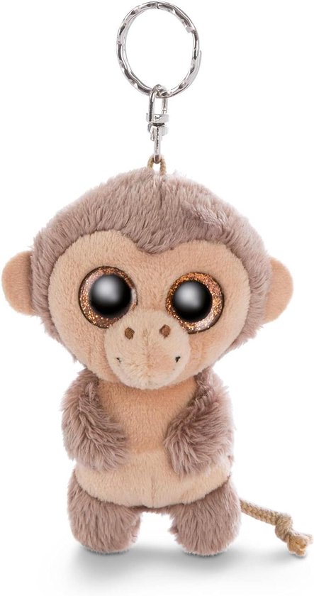 Pluche Aapje - Sleutelhanger Knuffel - Decoratie Gebruik - Glinsterende Poten - 9 cm - Bruin Beige