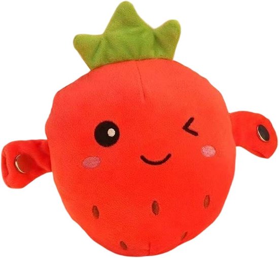Pluche Aardbei - Knuffelpop Educatief - Sensorische Ontwikkeling - Interactieve Muziek - 23 x 21 x 11 cm - Rood