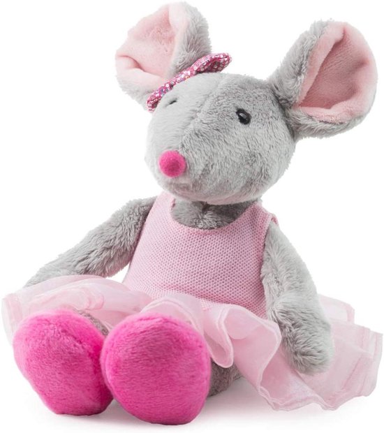 Pluche Balletmuis - Zachte knuffel - Spelen en decoratie - Machinewasbaar op 30°C - 16 cm - Grijs/roze