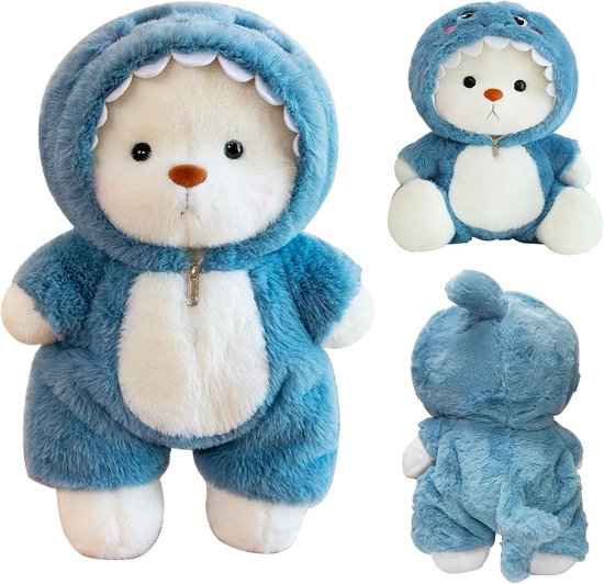 Pluche Beer - Knuffeldier - Spelen en Knuffelen - Haai Kostuum - 40 cm - Grijs