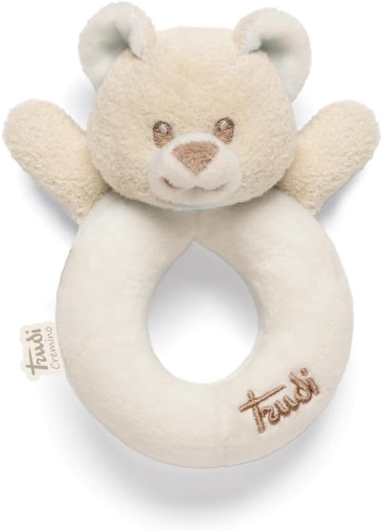 Pluche Beer Rammelaar - Baby Knuffel - Babyspeelgoed - Zacht Materiaal - 14 x 12 x 6 cm - Ivoor van Merkloos