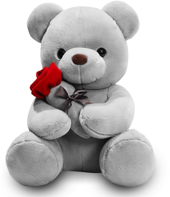 pluche beer, teddy met roos, 23 cm, teddybeer, roze, knuffeldier, speelgoed, decoratieve kamerkussen, pluche knuffeldier, cadeaus voor mama, kinderen, meisjes, verjaardag, Valentijnsdag