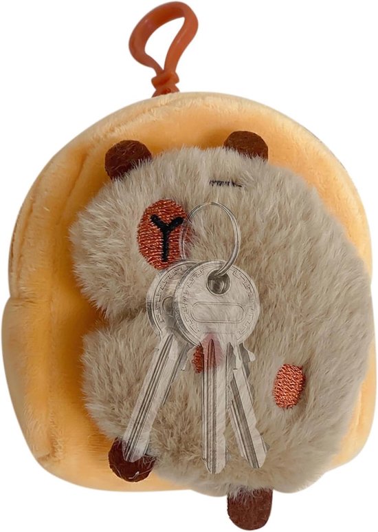 Pluche Capybara Tas - Knuffel Portemonnee - Kleine Spullen Opbergen - Uniek Dier Ontwerp - 11 x 10 cm - Bruin
