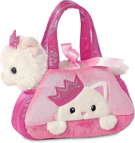 Pluche Dier - Knuffel Tas - Spelen en Reizen - Afneembare Kitty - 14 cm - Roze Wit van Merkloos
