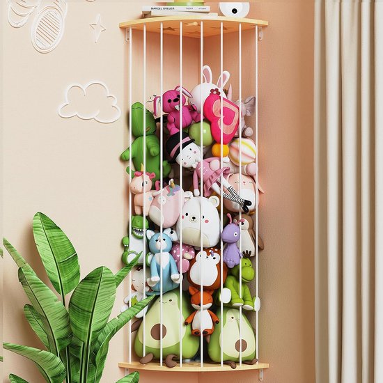 Pluche Dier Opslag - Knuffel Organizer - Speelkamer Opruimen - Hoek Ontwerp - Verstelbaar - Houtkleur