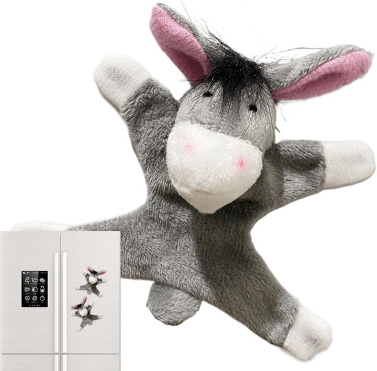 Pluche Dieren Magneten - Knuffel Decoratie - Kinder Educatie - Zachte Pluche Materie - 6x9cm - Ezel