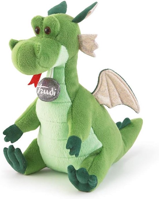 Pluche Draak - Knuffel Dier - Kinderspeelgoed - Machinewasbaar op 30° - 13 x 24 x 23 cm - groen van Merkloos