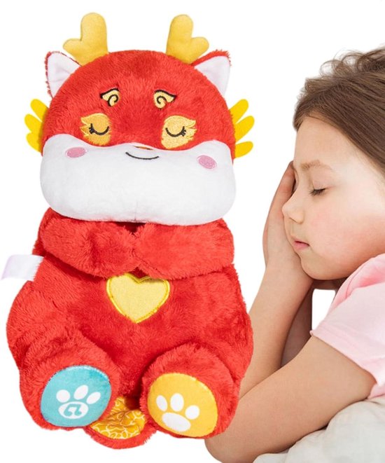 Pluche Draak - Knuffel Speelgoed - Kind Kalmeren - Ademhalingsbeweging - 33 x 18 cm - Veelkleurig