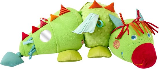 Pluche Draak - Knuffeldier Baby - Sensorische Ontwikkeling - Met Spiegel En Rammelaar - 70 cm - Meerkleurig