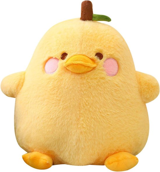 Pluche Eend - Fruitkussen Dier - Knuffelen en Decoratie - Zachte PP Katoen Vulling - 30cm - Geel
