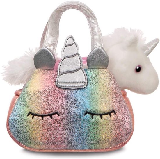 Pluche Eenhoorn in Draagtas met Regenboogkleuren - Zacht Knuffeldier 20 cm