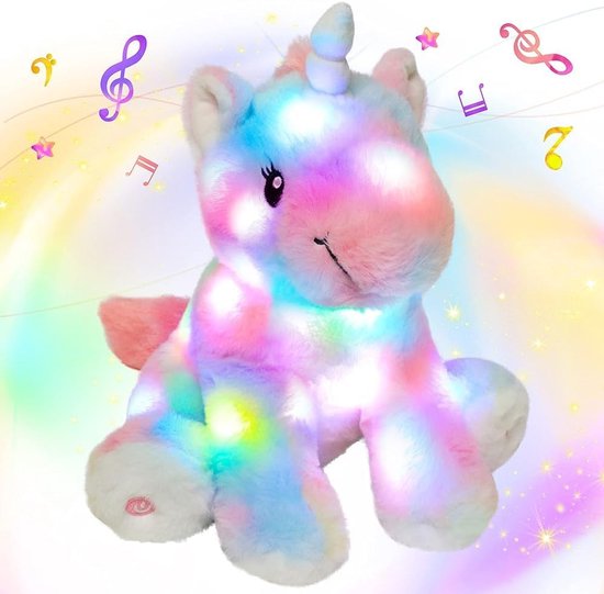 Pluche Eenhoorn Knuffel met LED Lichtjes en Muziek - Zacht en Zingend Speelgoed voor Kinderen