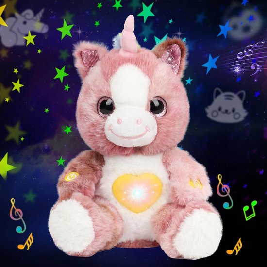 Pluche Eenhoorn Speelgoed - Knuffel Ster Projector - Nachtlampje Muziek - Zacht Katoen Materiaal - 12 Inch - Roze